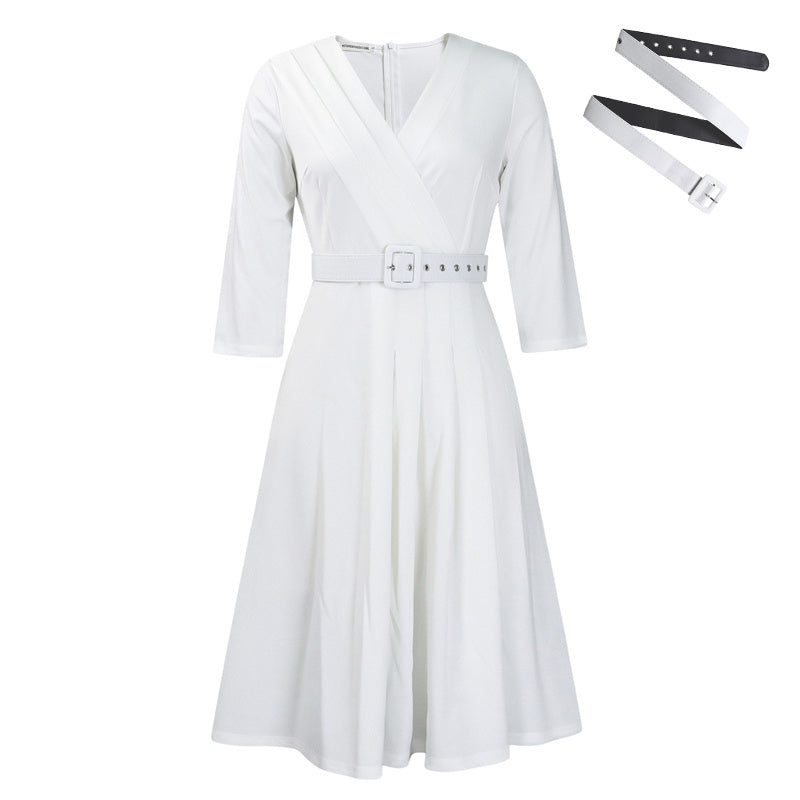 Elegant Wrap A-Line Dress with Belt