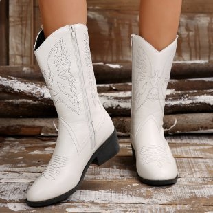 Women's Pointed Toe Chunky Heel Mid-Calf Martin Boots