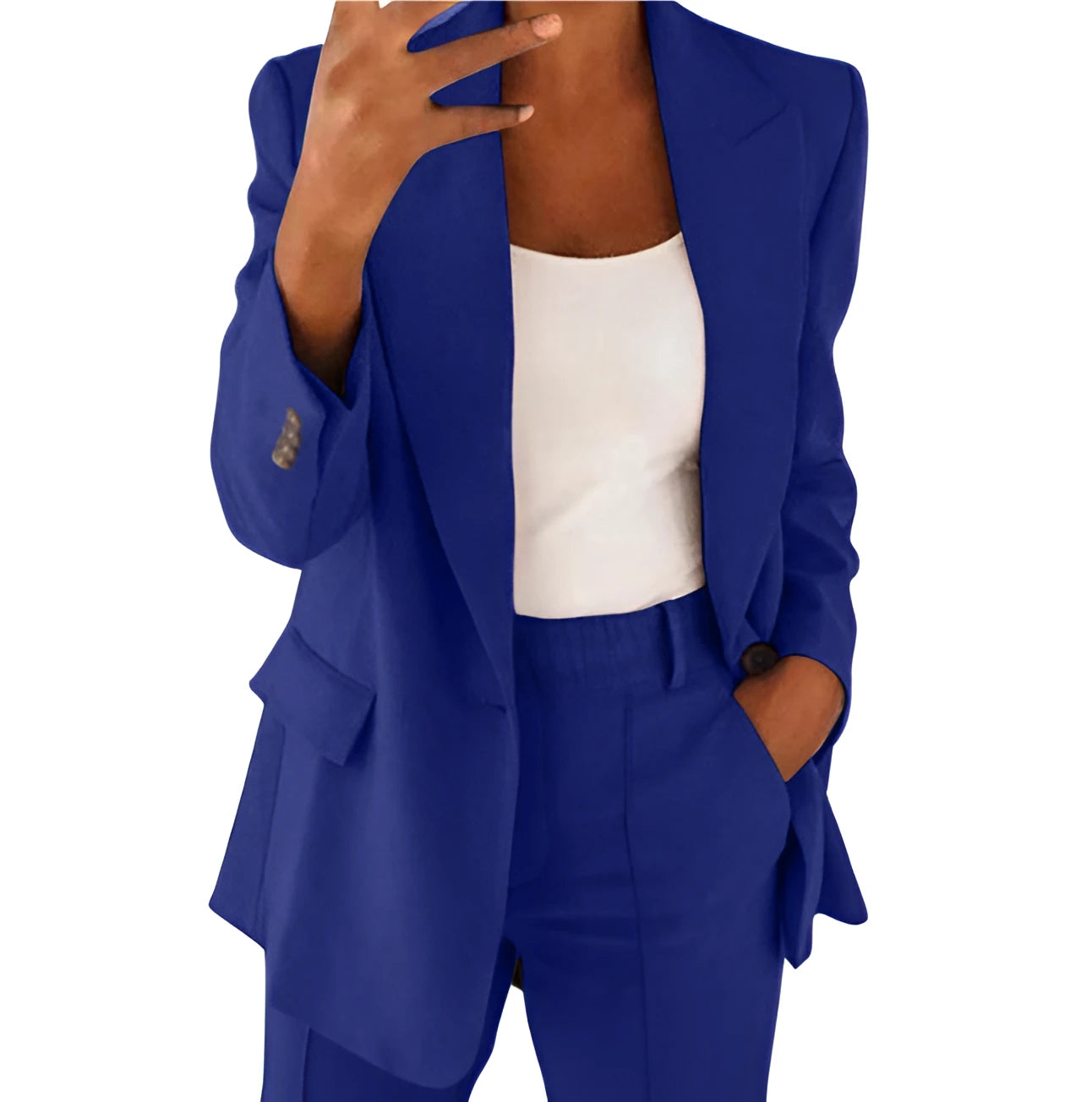 Women’s Chic Blazer & Slim Trousers Set - Colorful blue / L