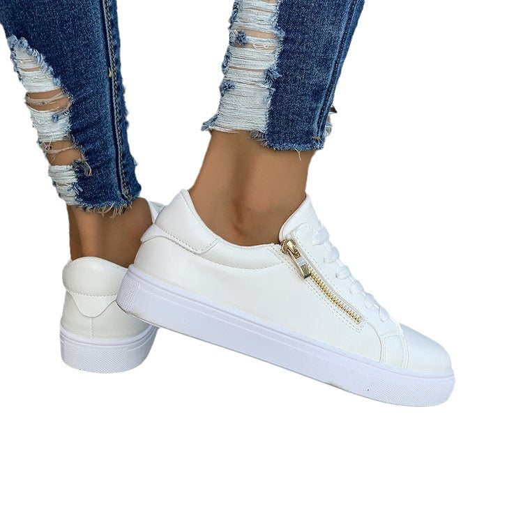 Women’s Leather Side-Zip Casual Sneakers
