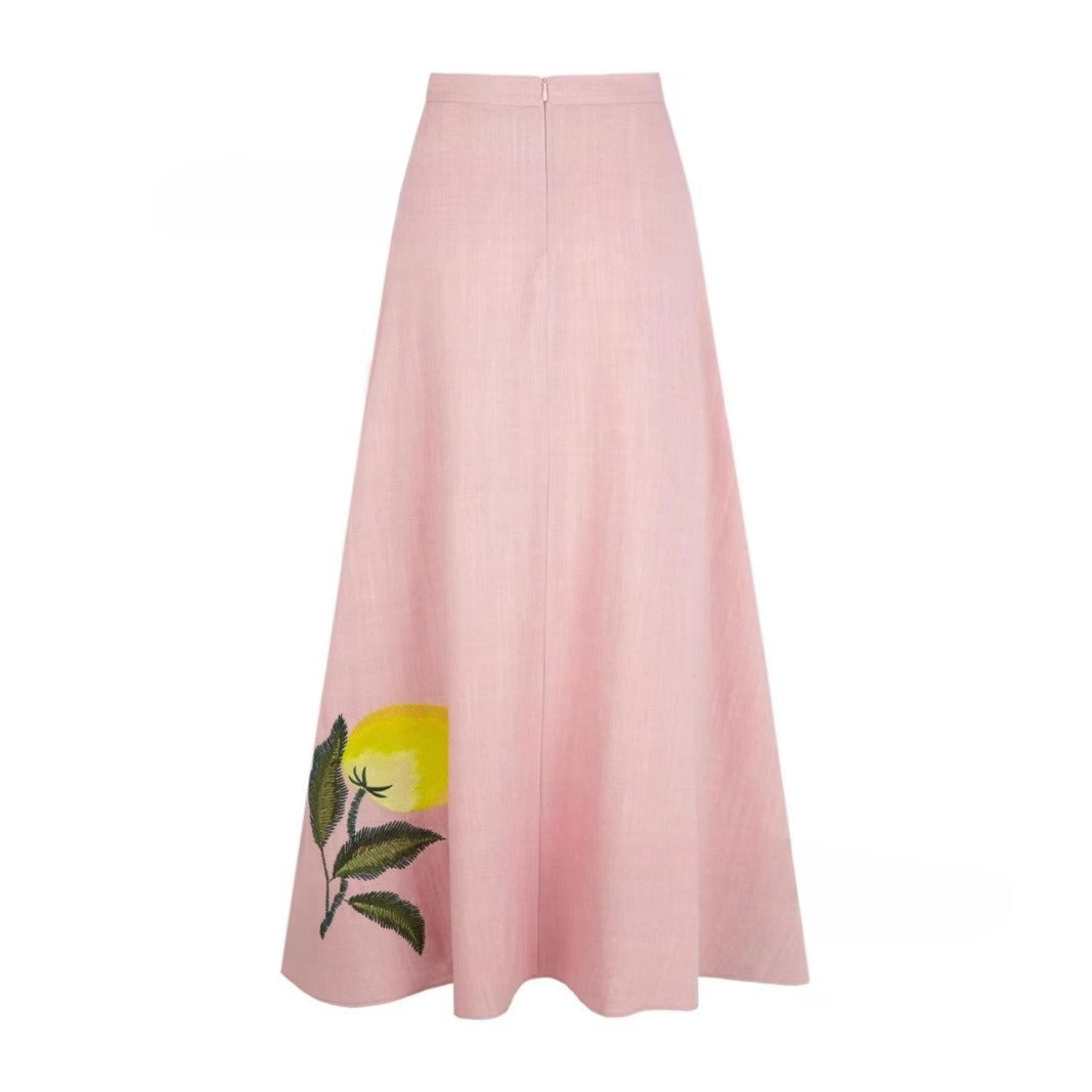 Casual Flower Embroidered Skirt Suit