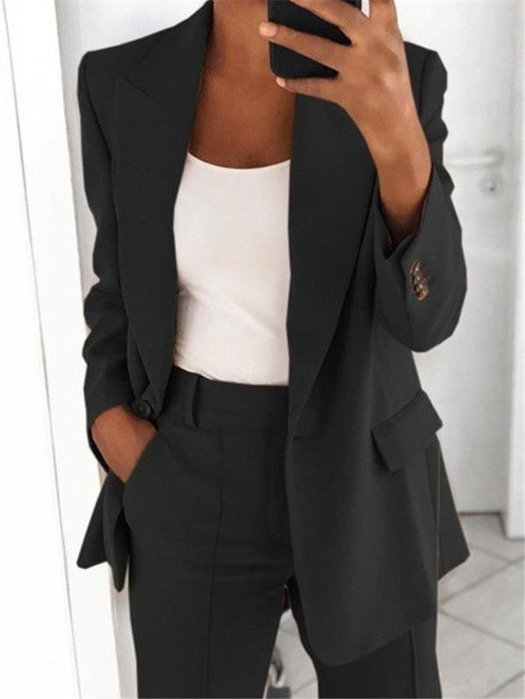 Women's Chic Blazer & Slim Trousers Set