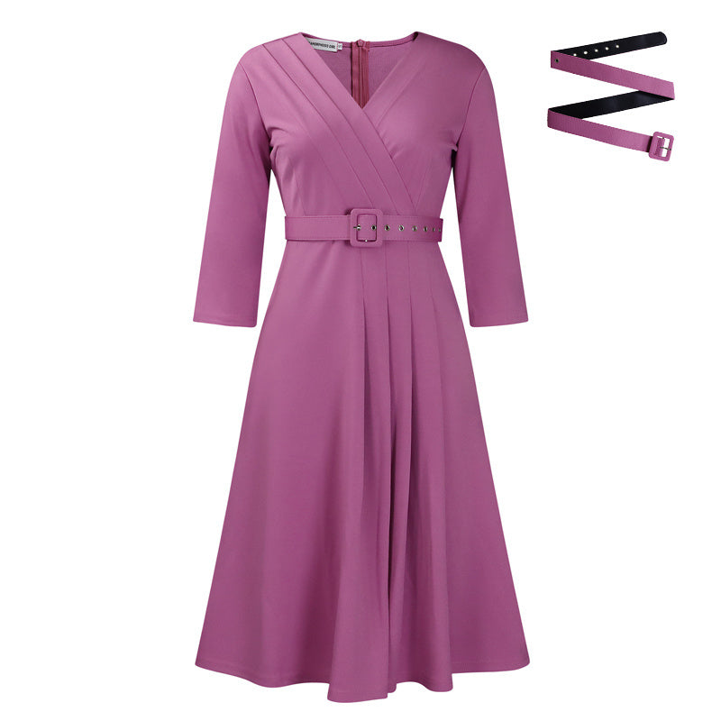 Elegant Wrap A-Line Dress with Belt