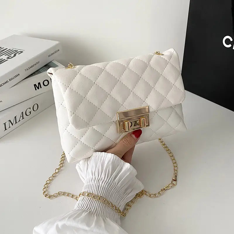 All-match Diamond Plaid Embroidered Women’s Twist Lock Bag