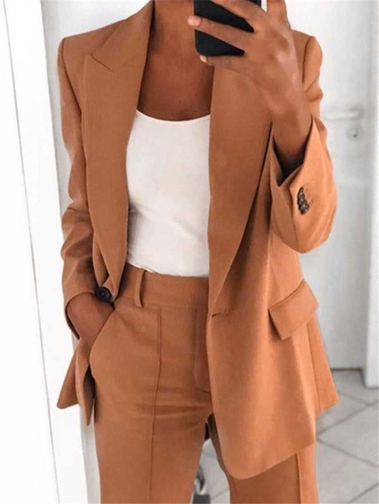 Women's Chic Blazer & Slim Trousers Set