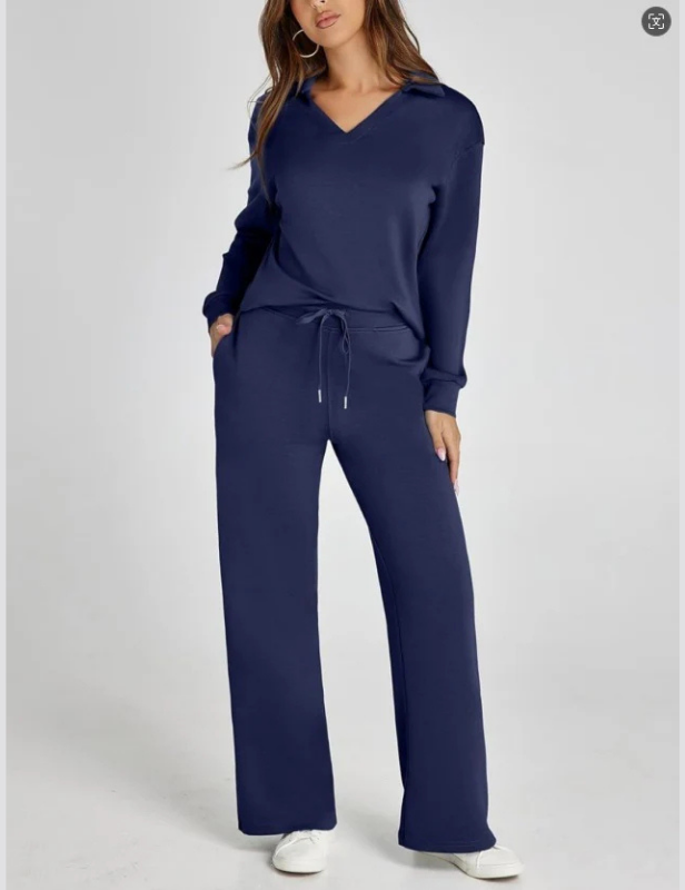 Women’s 2 Piece Sets Outfits Casual Long Sleeve Sweatsuits Sets - Navy Blue / S