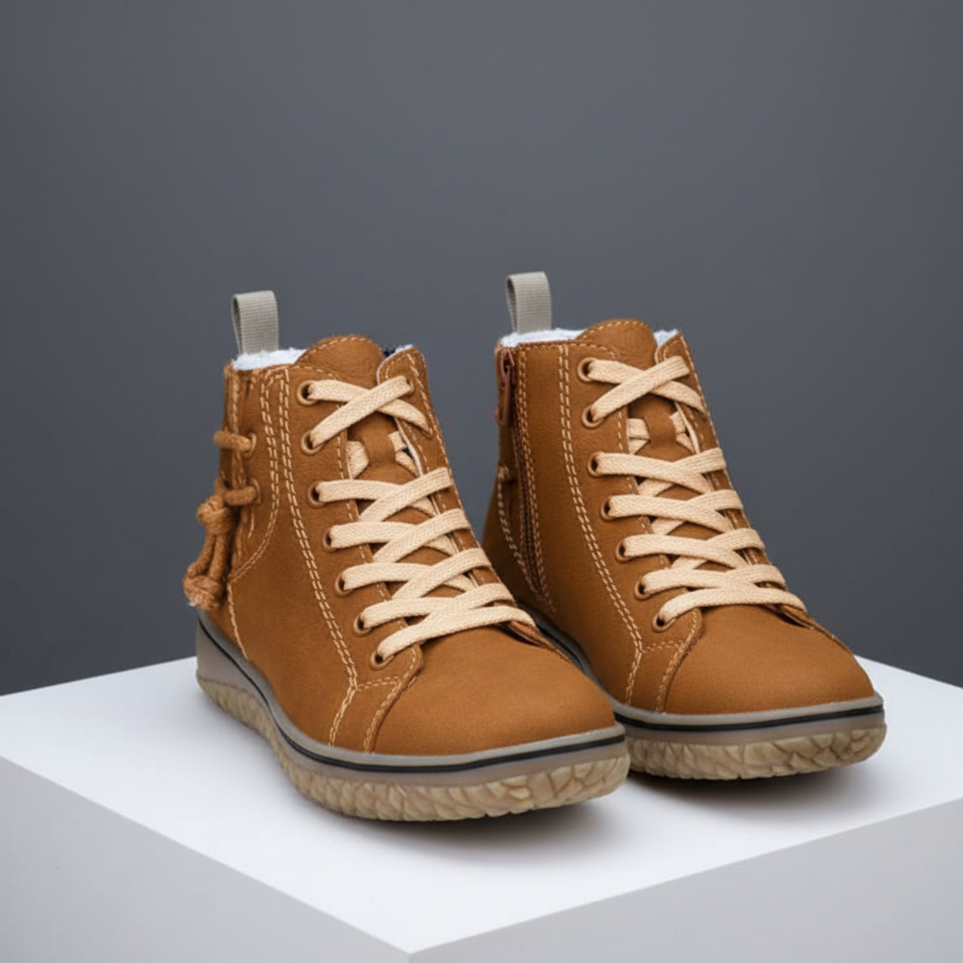 Rieker Women’s Ankle Boots: Fleece-Lined with Knit Cuff and Side Zip - Brown / 35