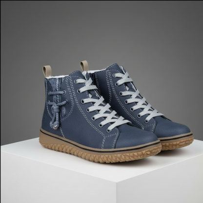Rieker Women’s Ankle Boots: Fleece-Lined with Knit Cuff and Side Zip - Blue / 35