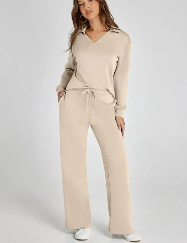 Women’s 2 Piece Sets Outfits Casual Long Sleeve Sweatsuits Sets - Light Khaki / S