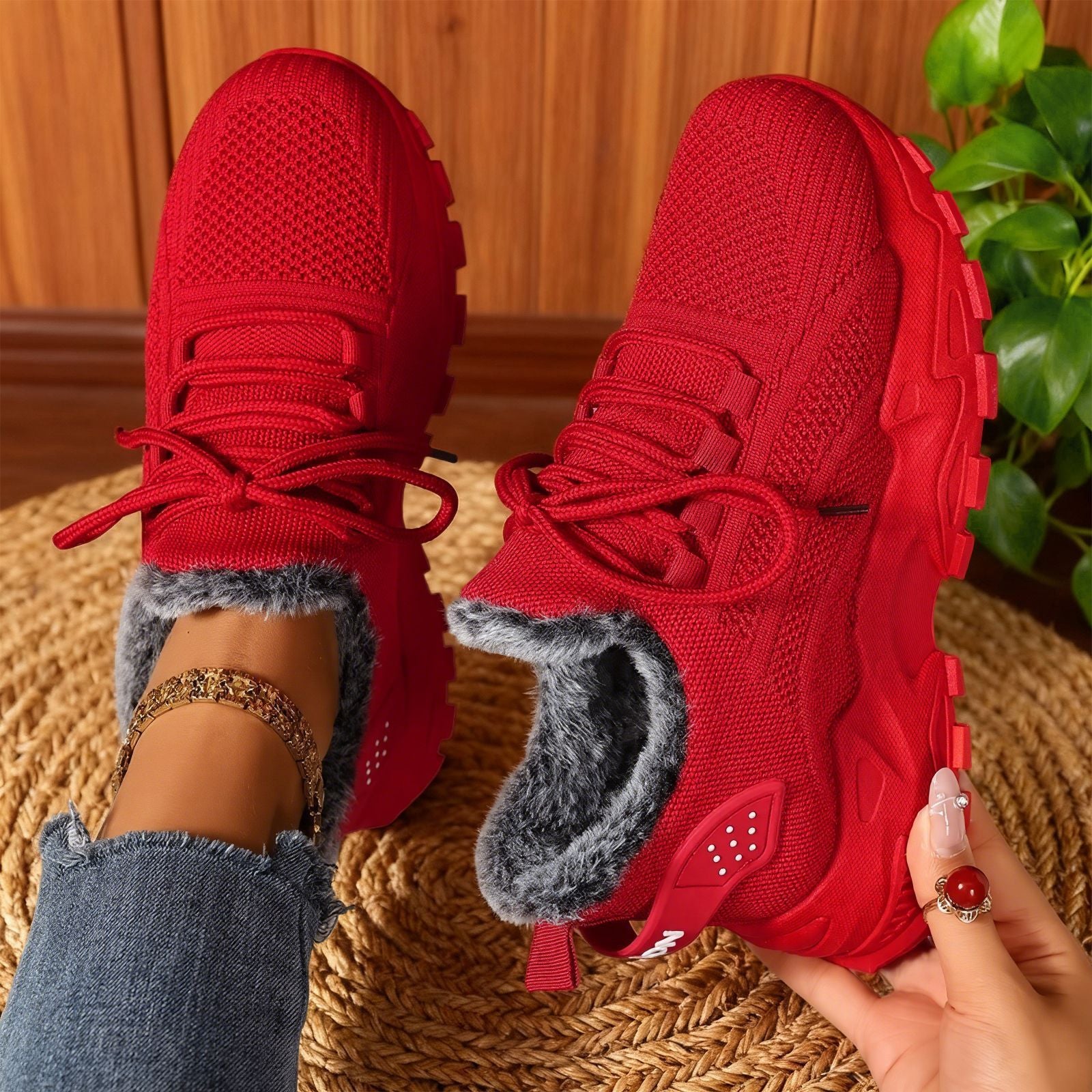 Modistaz Women’s Cozy-Tech Sneaker Snow Boots - Plush Lined Warm & Lightweight (US 4-11) - Red / 36 - Women’s Shoes