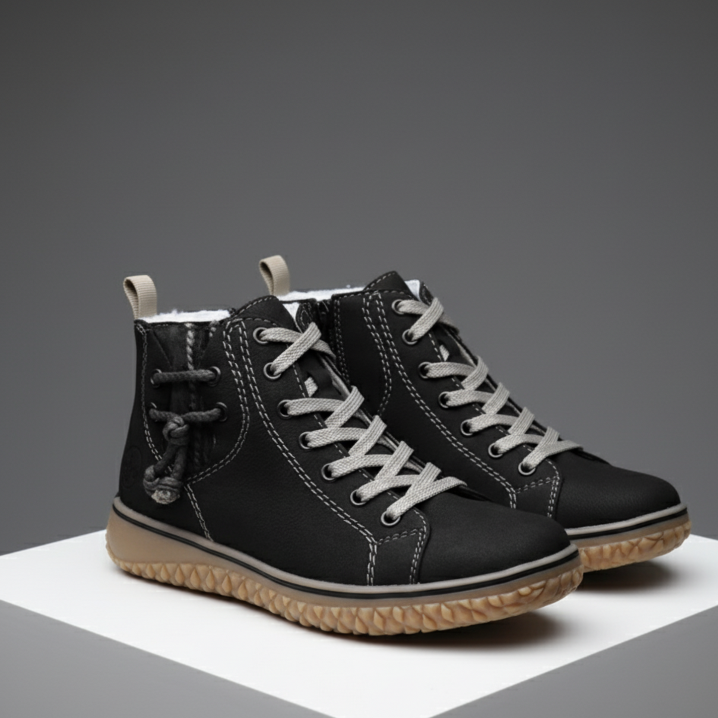 Rieker Women’s Ankle Boots: Fleece-Lined with Knit Cuff and Side Zip - Black / 35