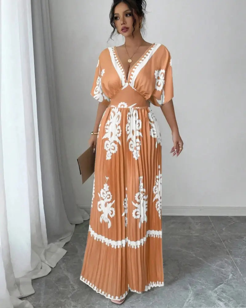 Casual Printed Loose Short-sleeved Jumpsuit