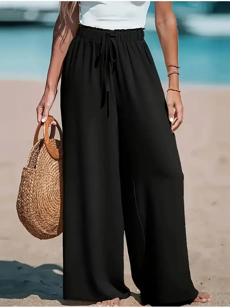 Women’s Fashion Fake Drawstring Loose Casual Wide-leg Trousers