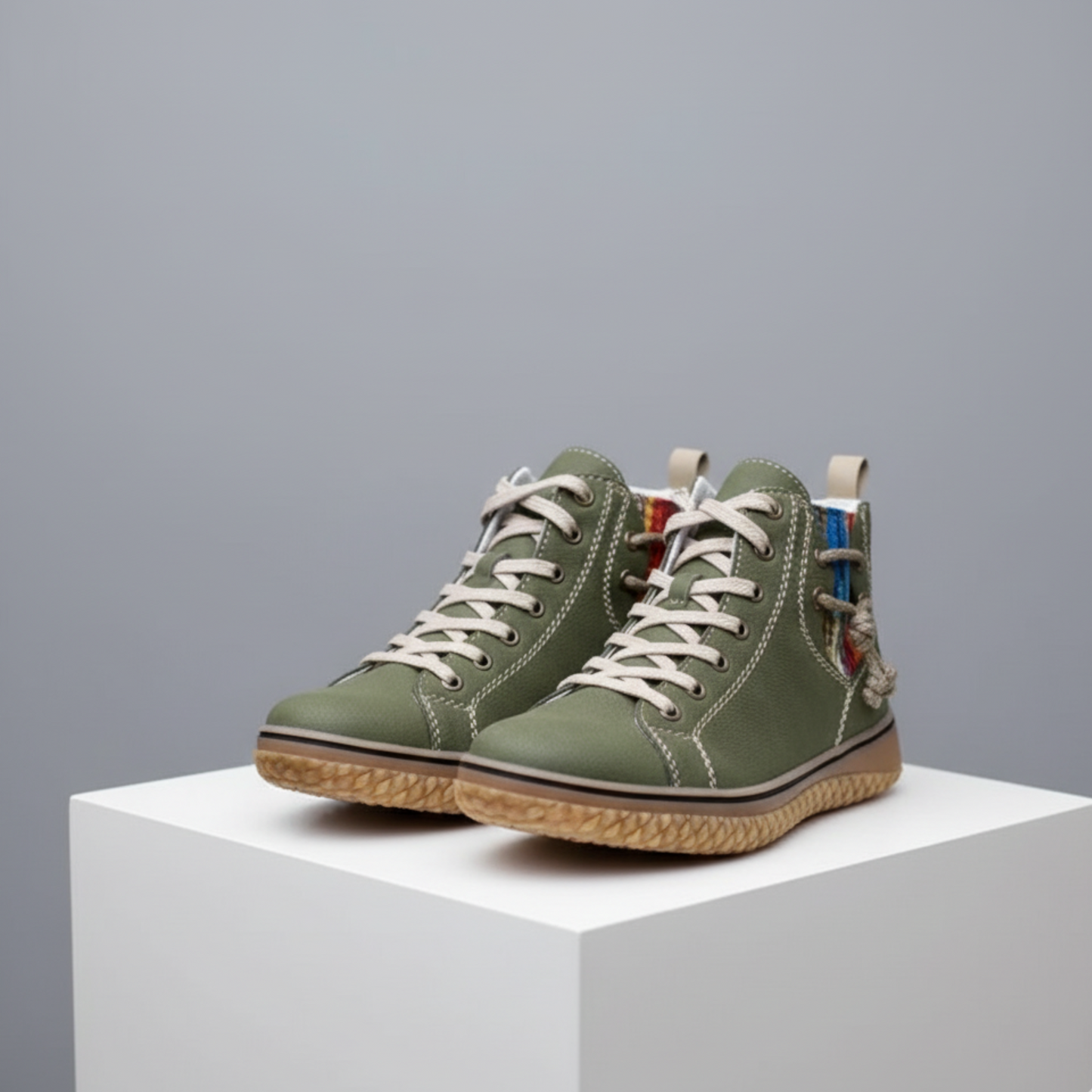 Rieker Women’s Ankle Boots: Fleece-Lined with Knit Cuff and Side Zip - Green / 35