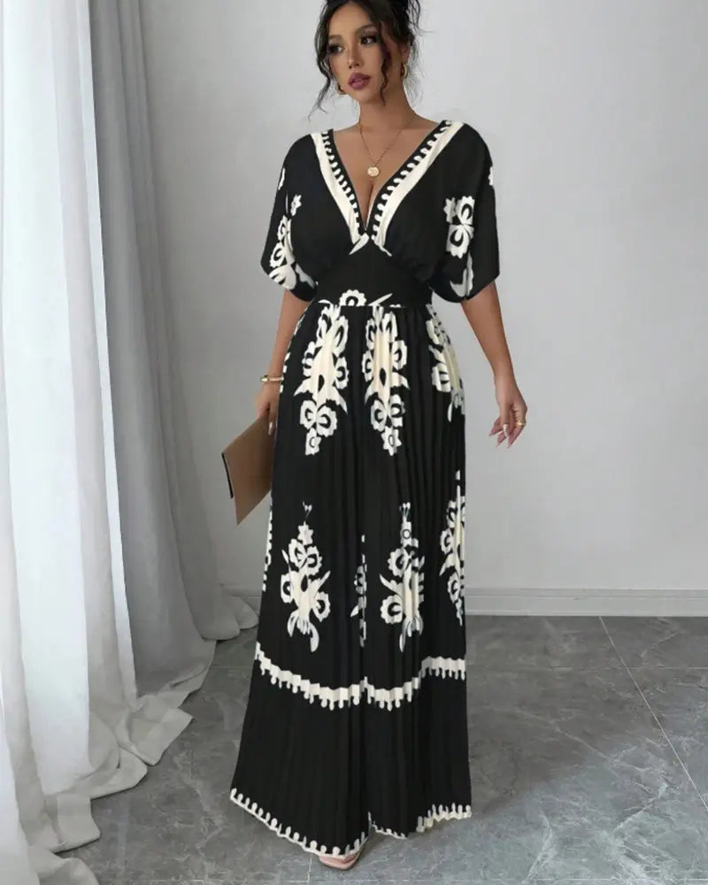 Casual Printed Loose Short-sleeved Jumpsuit