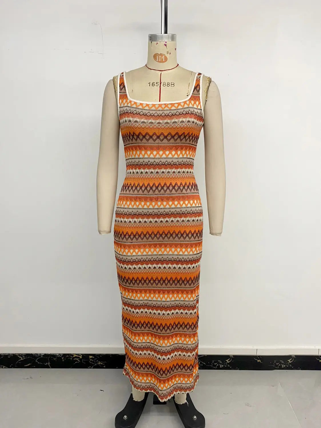 Casual Sleeveless Split Jacquard Geometric Stripes Dress