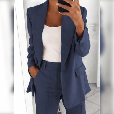 Women's Chic Blazer & Slim Trousers Set