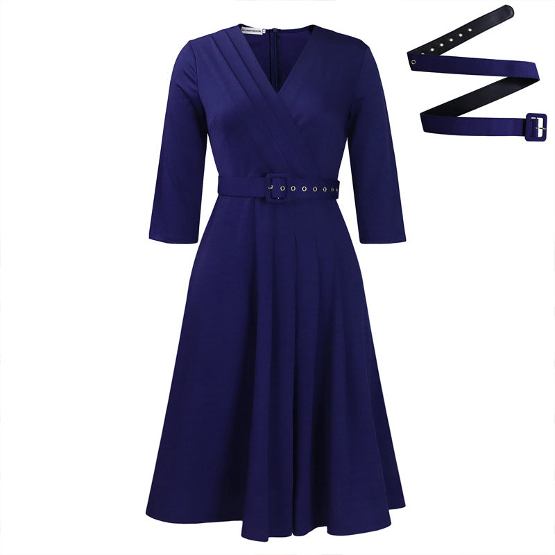 Elegant Wrap A-Line Dress with Belt