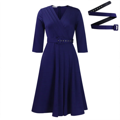 Elegant Wrap A-Line Dress with Belt