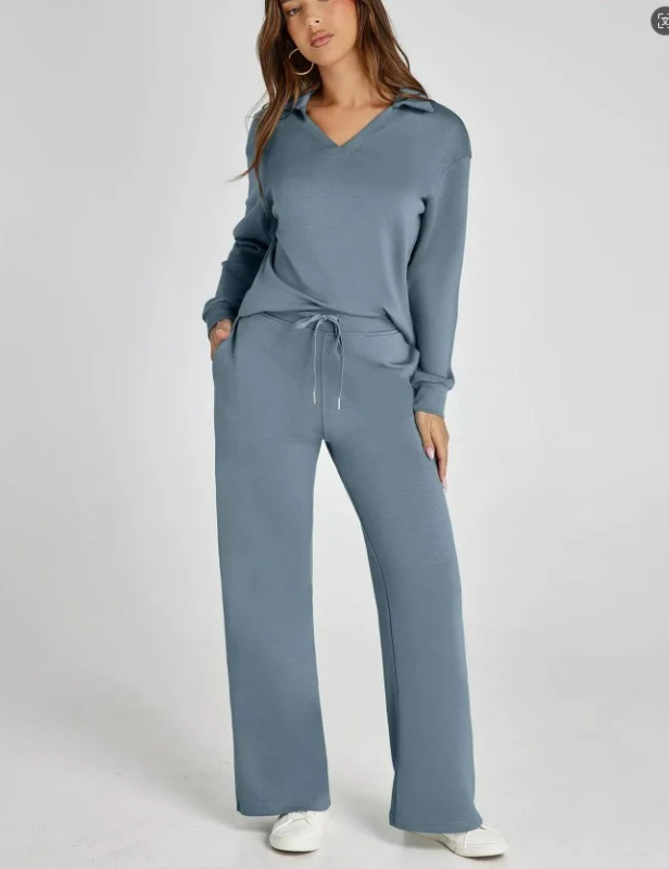 Women’s 2 Piece Sets Outfits Casual Long Sleeve Sweatsuits Sets - Gray And Blue / S