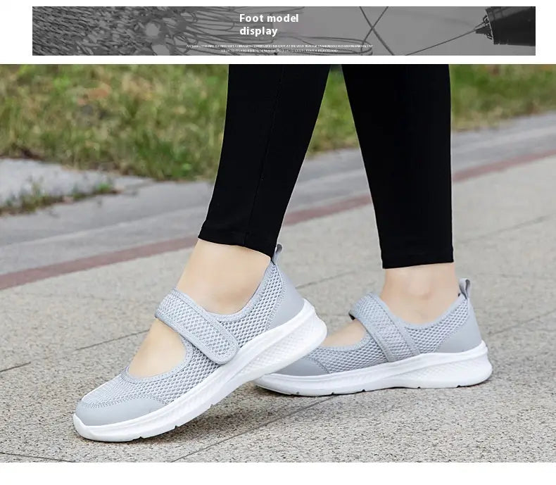 Low-top Thick Bottom Hollow Buckle Casual Mesh Shoes For The Old