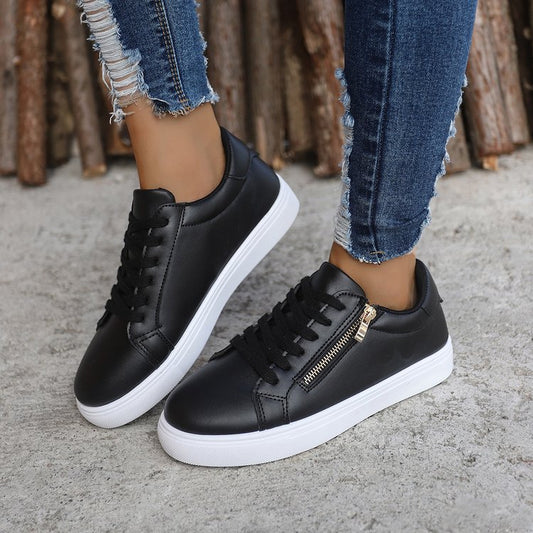 Women’s Leather Side-Zip Casual Sneakers