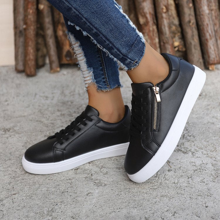 Women’s Leather Side-Zip Casual Sneakers