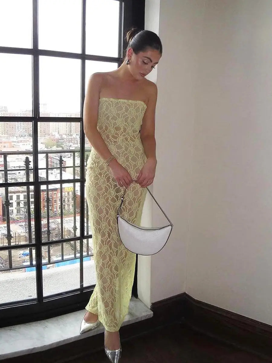 Sexy Lace See-through Tube Top Dress