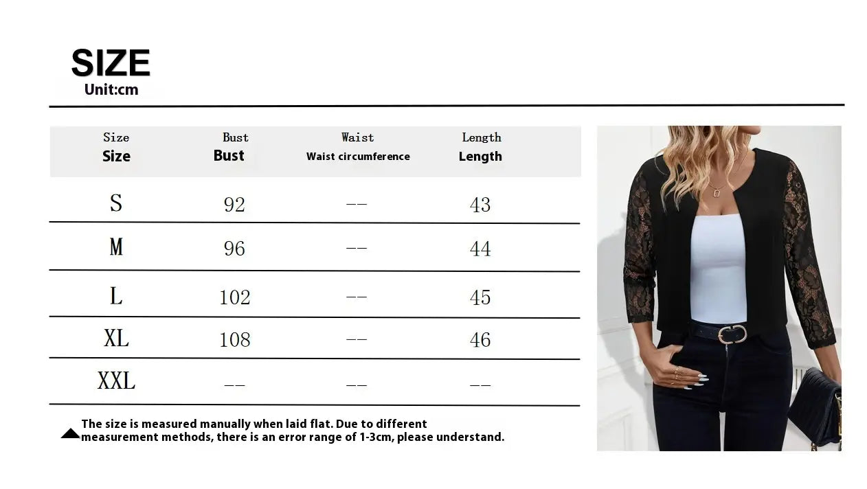 Elegant Lace See-through 34 Sleeve Suit Jacket Small Coat