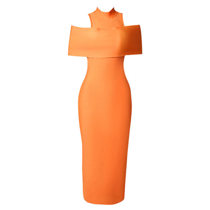 French Sexy Off-the-shoulder Temperament Waist-controlled Slimming Hip-wrapped Dress - Orange / L - Women’s Fashion